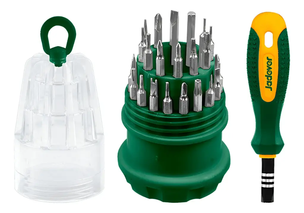 JDSS1J31- KIT DE DESTORNILLADORES DE PRECISION 31 EN 1- ACERO CR-V- MANGO SUAVE + 30 PUNTAS DE 4 X 28MM 7SL + 4 PH + 6 HEXAGONAL + 8 TORX+ U2.0+ Y3 + 5 ESTRELLAS 2.0 + PUNZON+ TRIANGULO 2.3