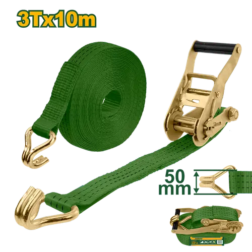 [JDRT13310] CINTA DE AMARRE - CARGA: 3T LONGITUD: 10M ANCHO: 50 MM MATERIAL DE LA CINTA: PES CON TRINQUETE Y GANCHOS DOBLE J